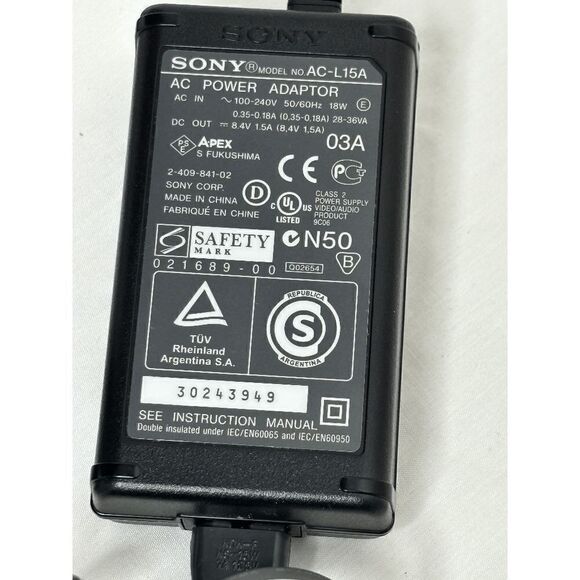 Genuine OEM Sony AC Adapter Power Supply Fits AC-L15A AC-L15B AC-L15 AC-L100 - Picture 2 of 6